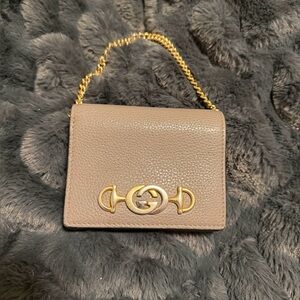 Grey Gucci Chain Bag with Mixed Gold and Silver Emblem